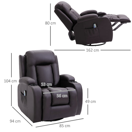 Massagesessel mit Wärme- & Liegefunktion, Becherhalter, Braun