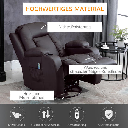 Massagesessel mit Wärme- & Liegefunktion, Becherhalter, Braun