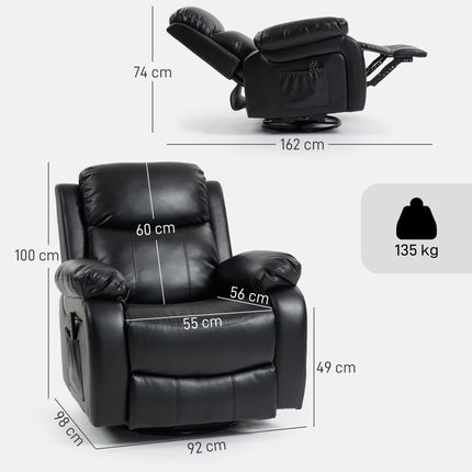 Fauteuil de massage à 8 points de vibration, inclinable, noir