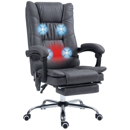 Chaise De Bureau De Massage Chaise De Bureau Avec Fonction Chauffante, Fonction Inclinable, Réglable En Hauteur 111-119 Cm, Repose-Pieds, Microfibre, Gris Foncé