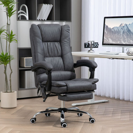 Chaise De Bureau De Massage Chaise De Bureau Avec Fonction Chauffante, Fonction Inclinable, Réglable En Hauteur 111-119 Cm, Repose-Pieds, Microfibre, Gris Foncé