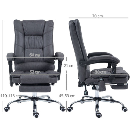Chaise De Bureau De Massage Chaise De Bureau Avec Fonction Chauffante, Fonction Inclinable, Réglable En Hauteur 111-119 Cm, Repose-Pieds, Microfibre, Gris Foncé