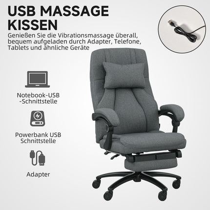 Bürostuhl mit Massagefunktion, USB-Anschluss, drehbaren Rollen, Dunkelgrau
