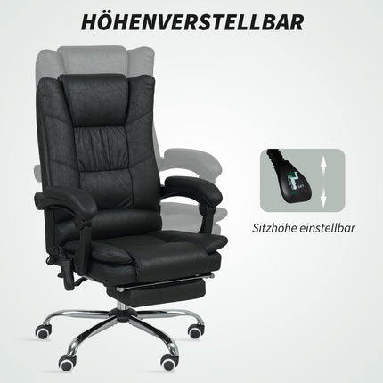 Fauteuil de bureau massant avec repose-pieds, hauteur réglable, noir