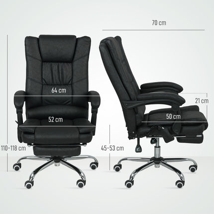 Fauteuil de bureau massant avec repose-pieds, hauteur réglable, noir