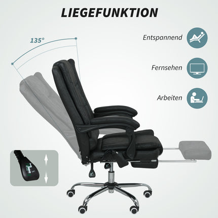 Fauteuil de bureau massant avec repose-pieds, hauteur réglable, noir