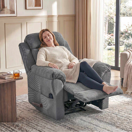 Fauteuil de massage inclinable avec fonction chauffante, appui-tête réglable, gris