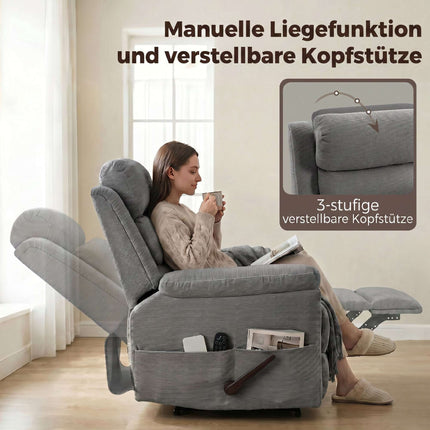 Fauteuil de massage inclinable avec fonction chauffante, appui-tête réglable, gris