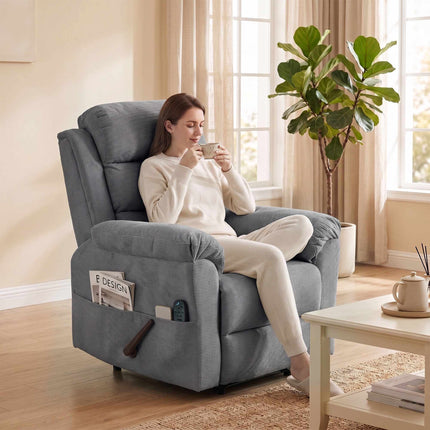 Fauteuil de massage inclinable avec fonction chauffante, appui-tête réglable, gris