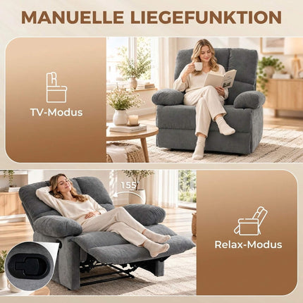 Massage Recliner Chair with Heat and Footrest, 8-Point Vibration, 155°, Grey