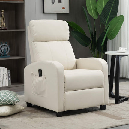 Massage Recliner Chair with Remote Control, 8 Modes, 150° Recline, Cream White