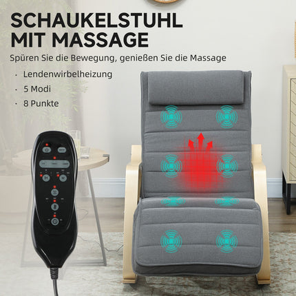 Fauteuil à bascule massant avec chaleur lombaire, 3 modes, gris
