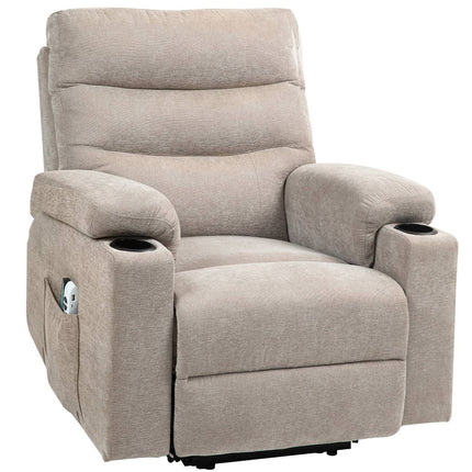 Fauteuil de massage avec fonction debout, 8 points de massage par vibration, fauteuil électrique rembourré avec 2 télécommandes, marron clair