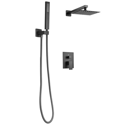 Matte Black Shower Faucet Set, 8-Inch Square Rain Head, Handheld