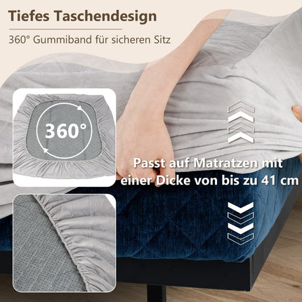 Matratzenschoner, tiefe Taschen, Samt, 90x200 cm, Grau