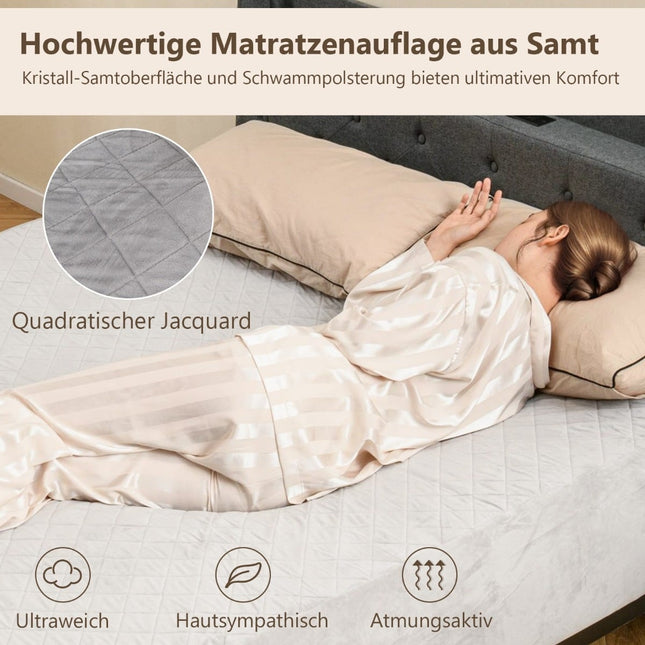 Mattress Protector, Soft Velvet Topper, 180x200 cm, Gray