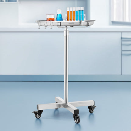 Mayo Stand, Stainless Steel Adjustable Tray on Wheels, 35 lb