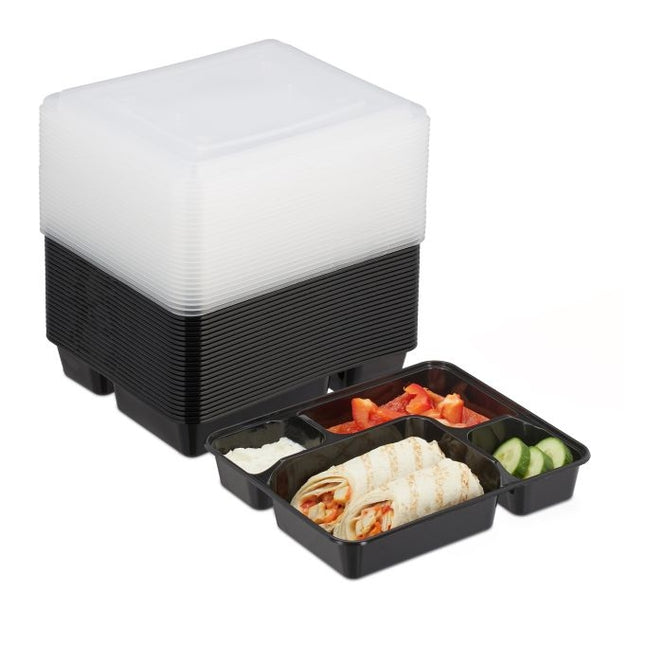 Boîtes de préparation de repas à 4 compartiments - 24 pièces
