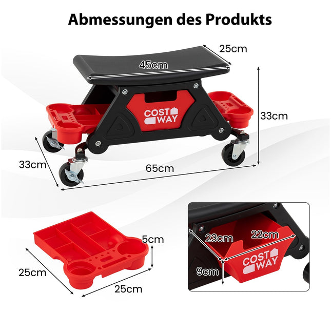 Tabouret roulant d'atelier, robuste, capacité de 135 kg, noir