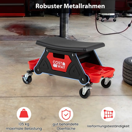 Mechaniker Rollhocker, Hochbelastbar, 135 kg Tragkraft, Schwarz