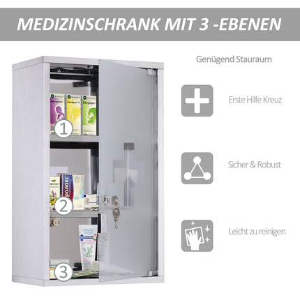 Abschließbarer Medizinschrank aus Edelstahl, 30x18x50 cm Sichere Aufbewahrung