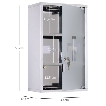 Abschließbarer Medizinschrank aus Edelstahl, 30x18x50 cm Sichere Aufbewahrung