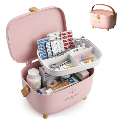 Boîte de rangement pour médicaments - Grand compartiment, plateau à 3 sections
