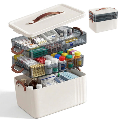 Boîte de rangement pour médicaments - Plastique, 2 inserts transparents amovibles