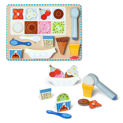 Melissa & Doug Ensemble puzzle et jeu de crème glacée magnétique en bois