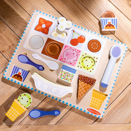 Melissa & Doug Ensemble puzzle et jeu de crème glacée magnétique en bois