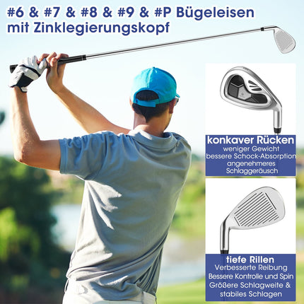 Ensemble de 9 clubs de golf pour homme, droitier, gris