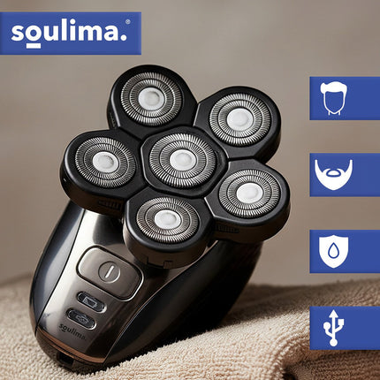 Tondeuse à cheveux et à barbe sans fil pour hommes, 6 têtes, rechargeable par USB