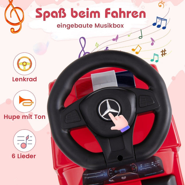 Voiture à conducteur porté Mercedes Benz, voiture à pousser avec espace de rangement, camion de pompiers avec voyant d'avertissement rouge
