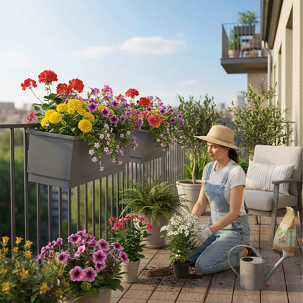 Jardinières de balcon en métal, lot de 2, avec système de drainage