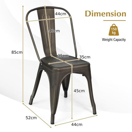 Ensemble de 4 tabourets de bar en métal, 45 cm, dossier amovible
