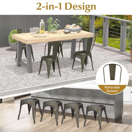 Ensemble de 4 tabourets de bar en métal, 45 cm, dossier amovible