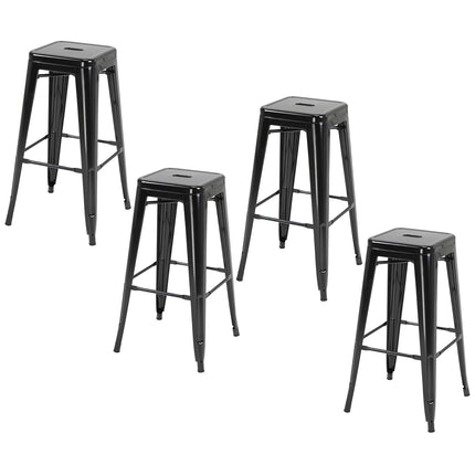 Metall Barhocker 4er Set, stapelbar, Schwarz, für Innen- und Außenbereich