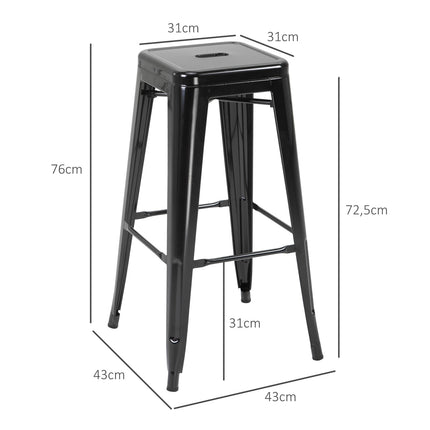 Metall Barhocker 4er Set, stapelbar, Schwarz, für Innen- und Außenbereich