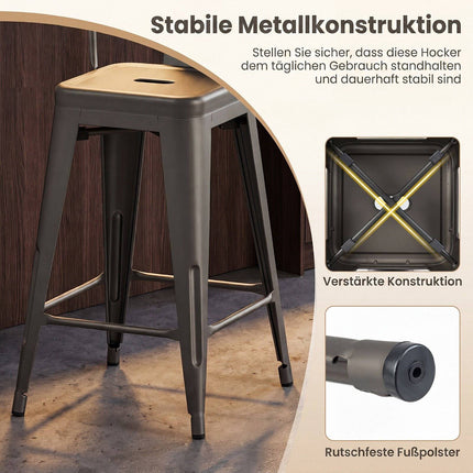 Ensemble de 4 tabourets de bar en métal, empilables, gris foncé