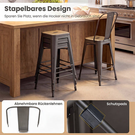 Ensemble de 4 tabourets de bar en métal, empilables, gris foncé