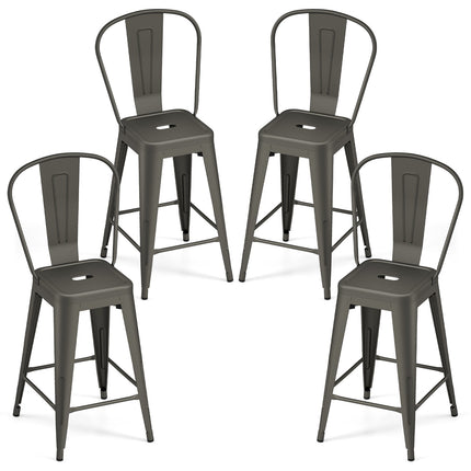 Ensemble de 4 tabourets de bar en métal, empilables, gris foncé