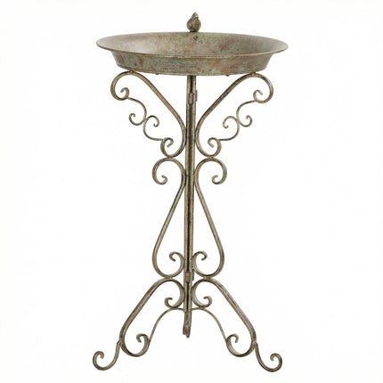 Metal Bird Bath, Vintage Green, 75 cm High, Rust-Resistant