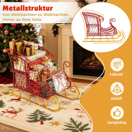 Panier de Noël en métal en forme de traîneau, rangement cadeau à 2 niveaux
