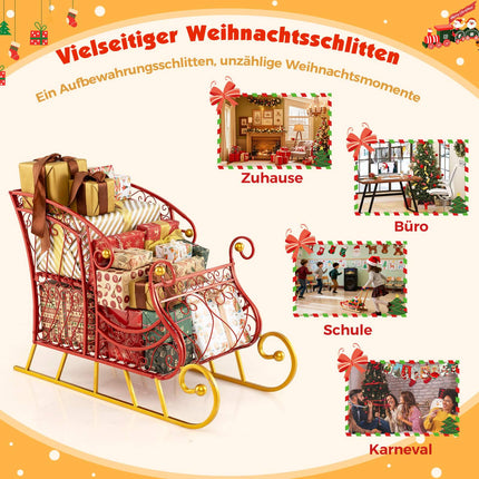 Panier de Noël en métal en forme de traîneau, rangement cadeau à 2 niveaux