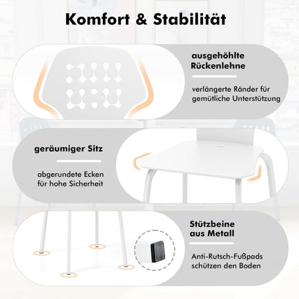 Metall-Esszimmerstuhl 4er-Set, Weiß, ergonomische Rückenlehne