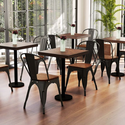 Metall-Esszimmerstühle 4er-Set, stapelbar, Ulmenholz-Sitz, Schwarz