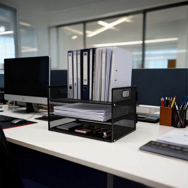 Organiseur de documents en métal, 3 sections, empilable