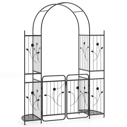 Arche de jardin en métal avec portail et étagères à plantes - Noire