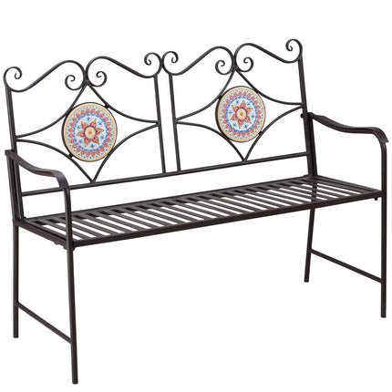 Metall-Gartenbank, 2-Sitzer mit Mosaik-Rückenlehne, braun