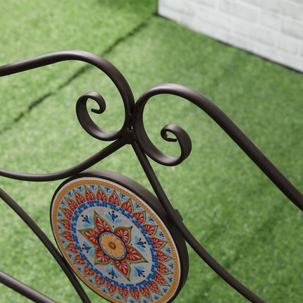 Metall-Gartenbank, 2-Sitzer mit Mosaik-Rückenlehne, braun